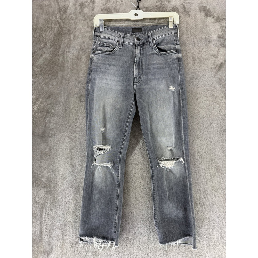 Mother Jeans Womens 26 The Insider Crop Step Fray Ace Of Spades Grey Ripped EUC